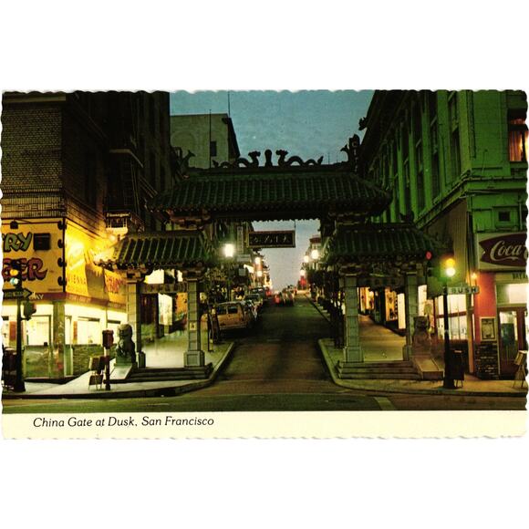 China Gate at Dusk Chinatown San Francisco Postcard Unposted - Picture 1 of 2